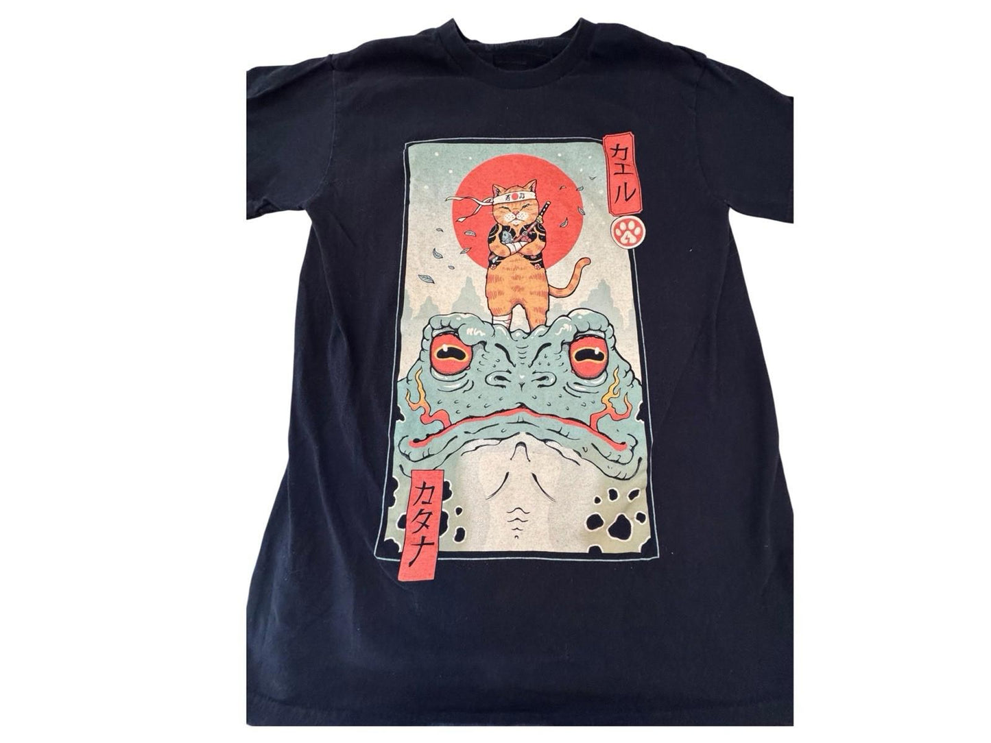 Threadless Vincent Trinidad Men's Small Black Cat Frog Short Sleeve T-Shirt
