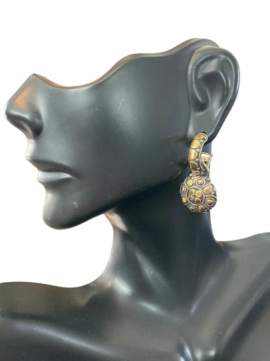 John Hardy 18K Gold Sterling Silver Hoop Dot Drop Earrings