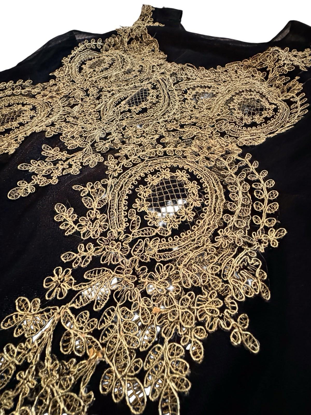 Grace Karin Black Gown Gold Floral Appliques Lined Formal Dress Size 16 Drag
