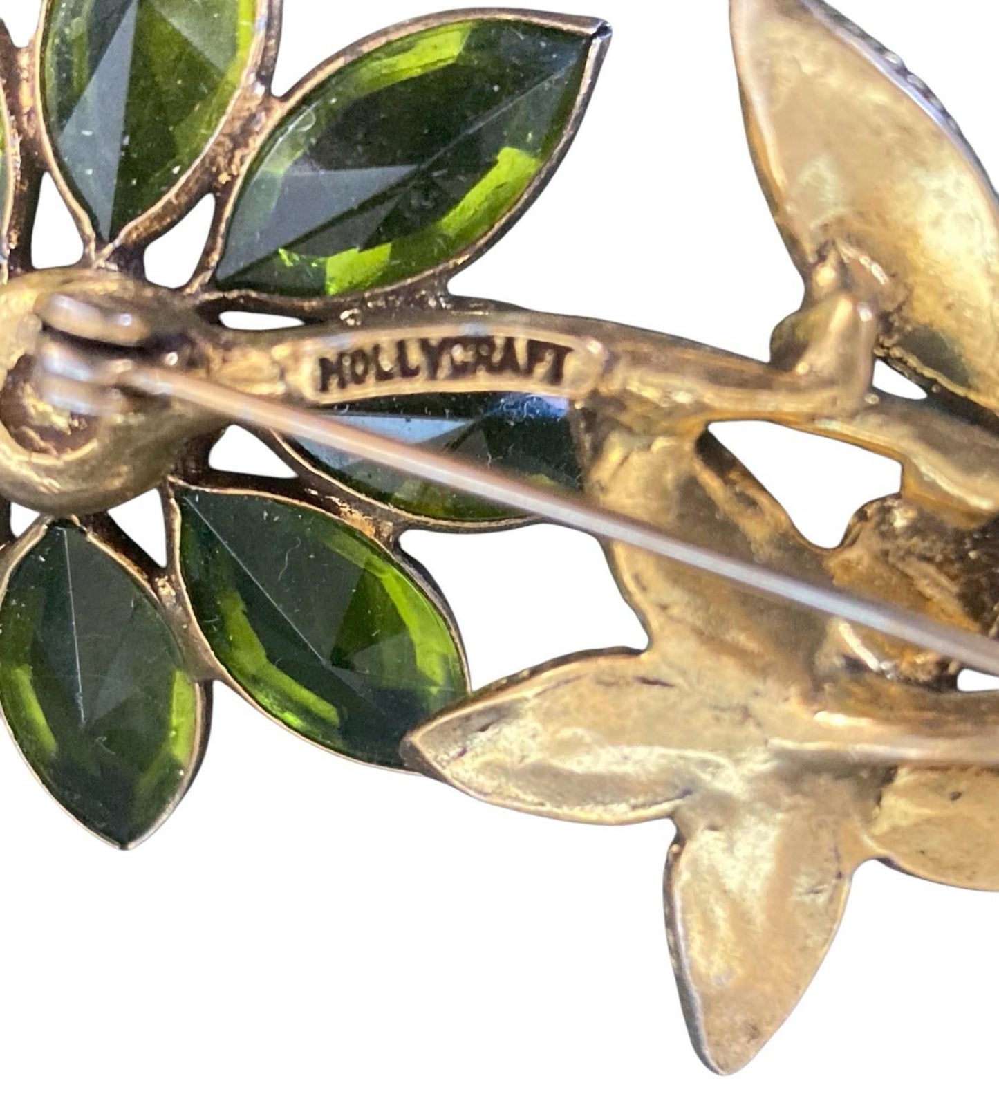 Hollycraft Green Glass Sunflower Daisy Floral Flower Pin Brooch