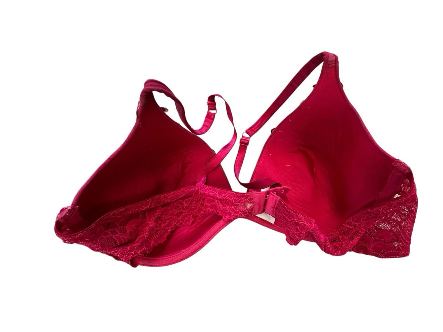 Gillian O'Malley Bedazzled Rhinestone Embroidery Deep Red Maroon Bra Drag 38DD