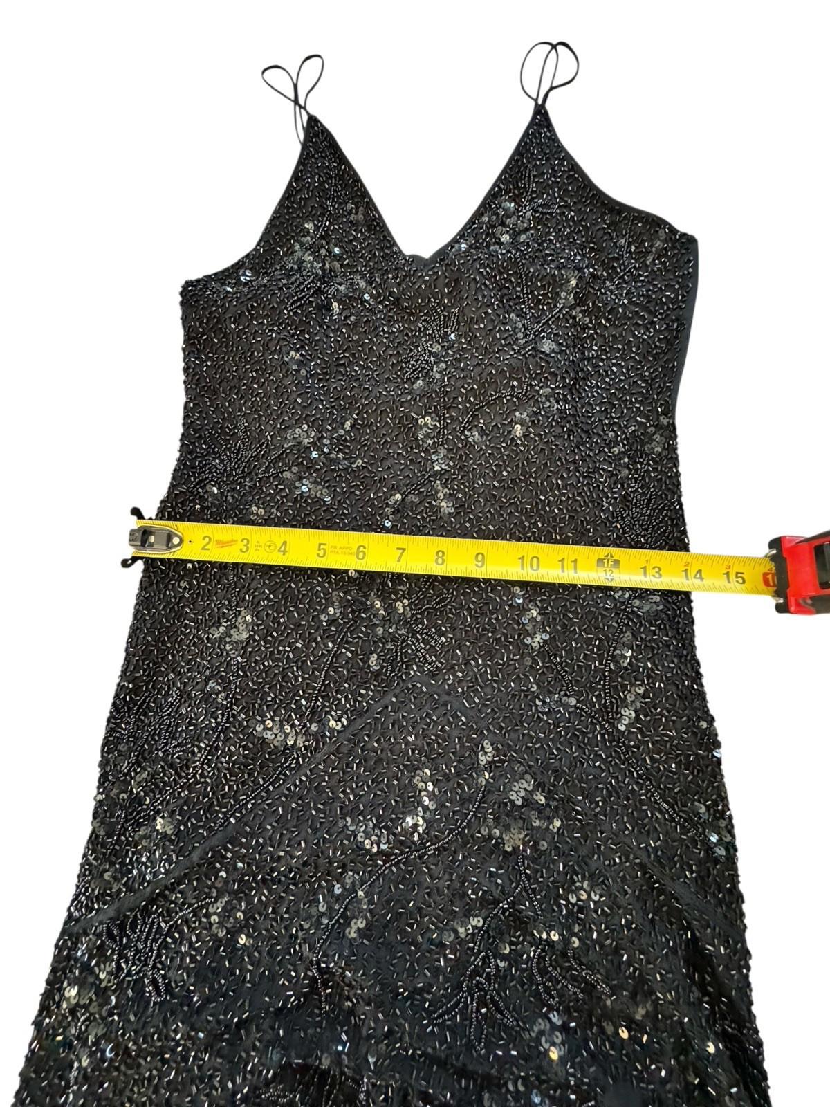 Vintage Mark John Gopal Black Beaded Flapper Dress Drag Formal Cocktail Wedding