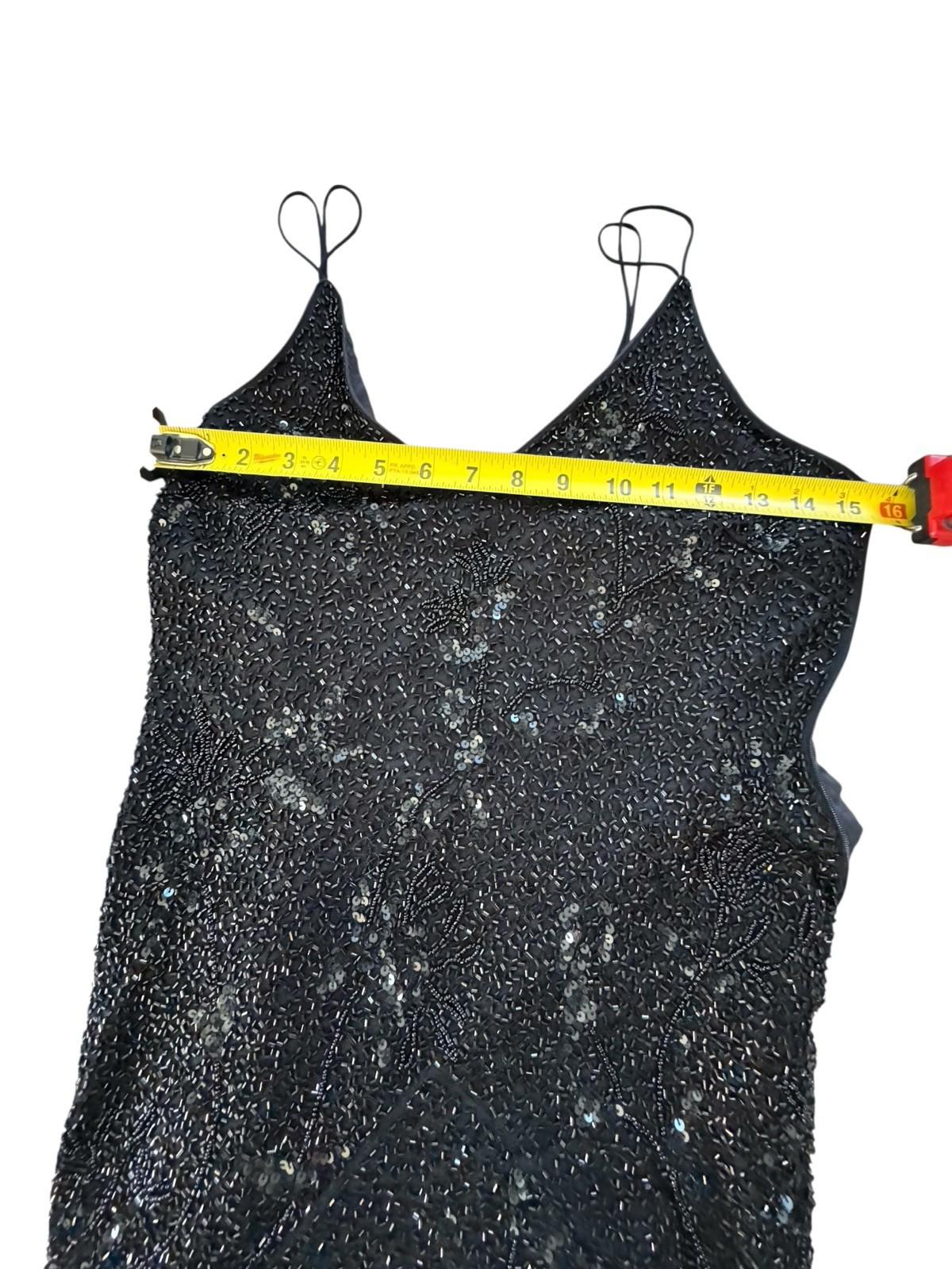 Vintage Mark John Gopal Black Beaded Flapper Dress Drag Formal Cocktail Wedding