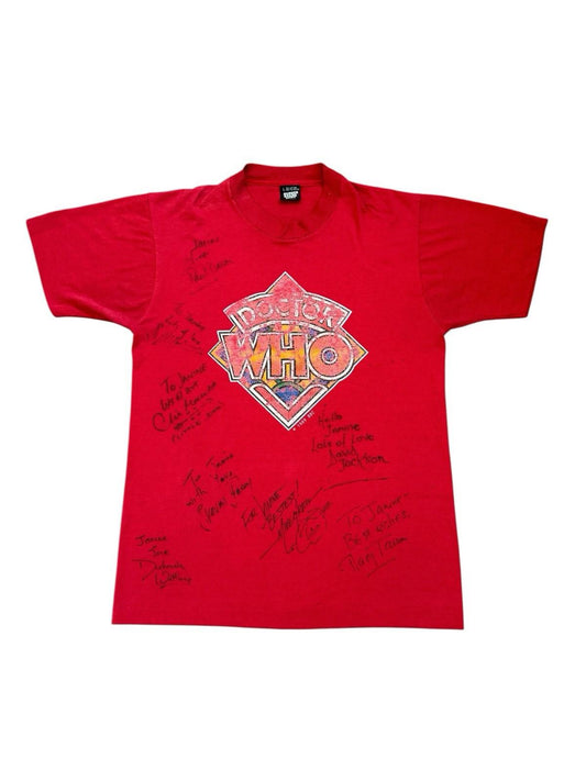 Signed Vintage 1989 BBC Doctor Who Tee T-Shirt Red Mens Large Cancel Year