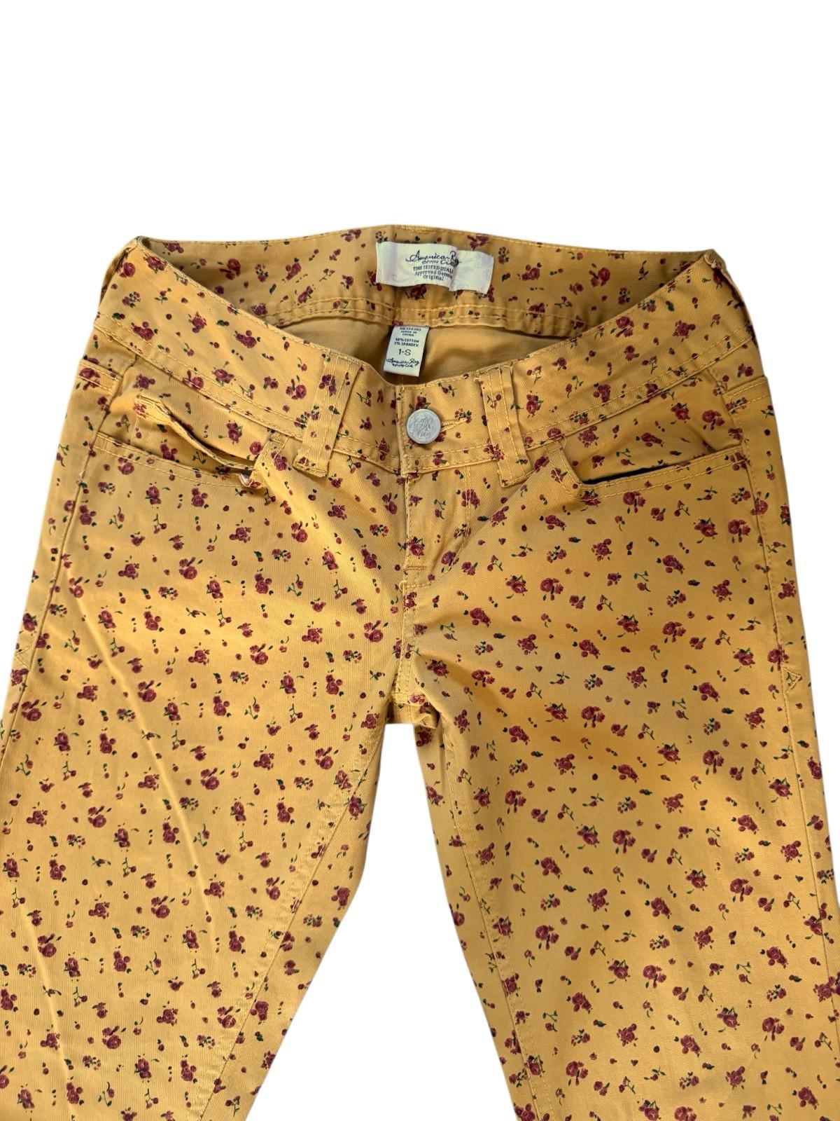 Vintage Y2K Women's American Rag Cie Mustard Yellow Jeans With Roses Excellent