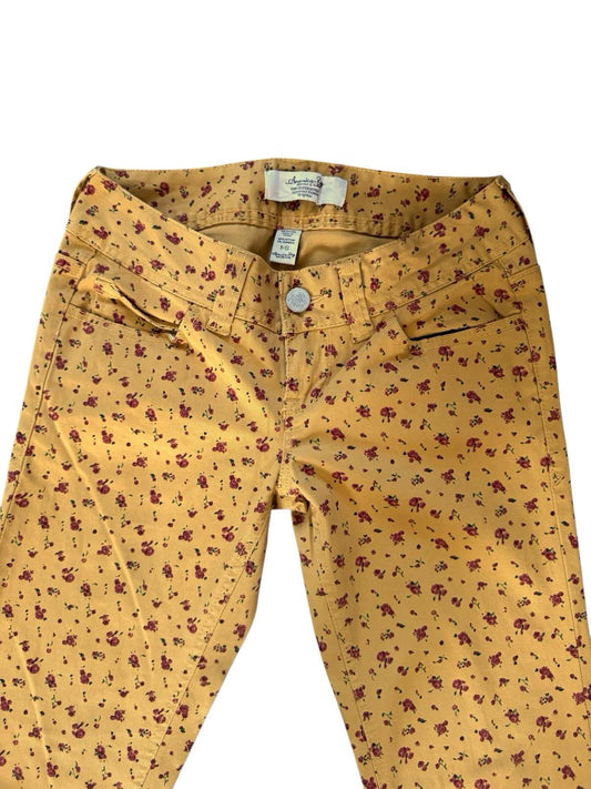 Vintage Y2K Women's American Rag Cie Mustard Yellow Jeans With Roses Excellent