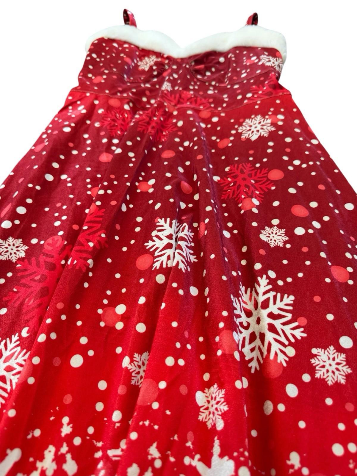Chic Me Christmas Strap Dress Red Snowflake Stretch Faux Fur Sexy Mrs Claus Drag