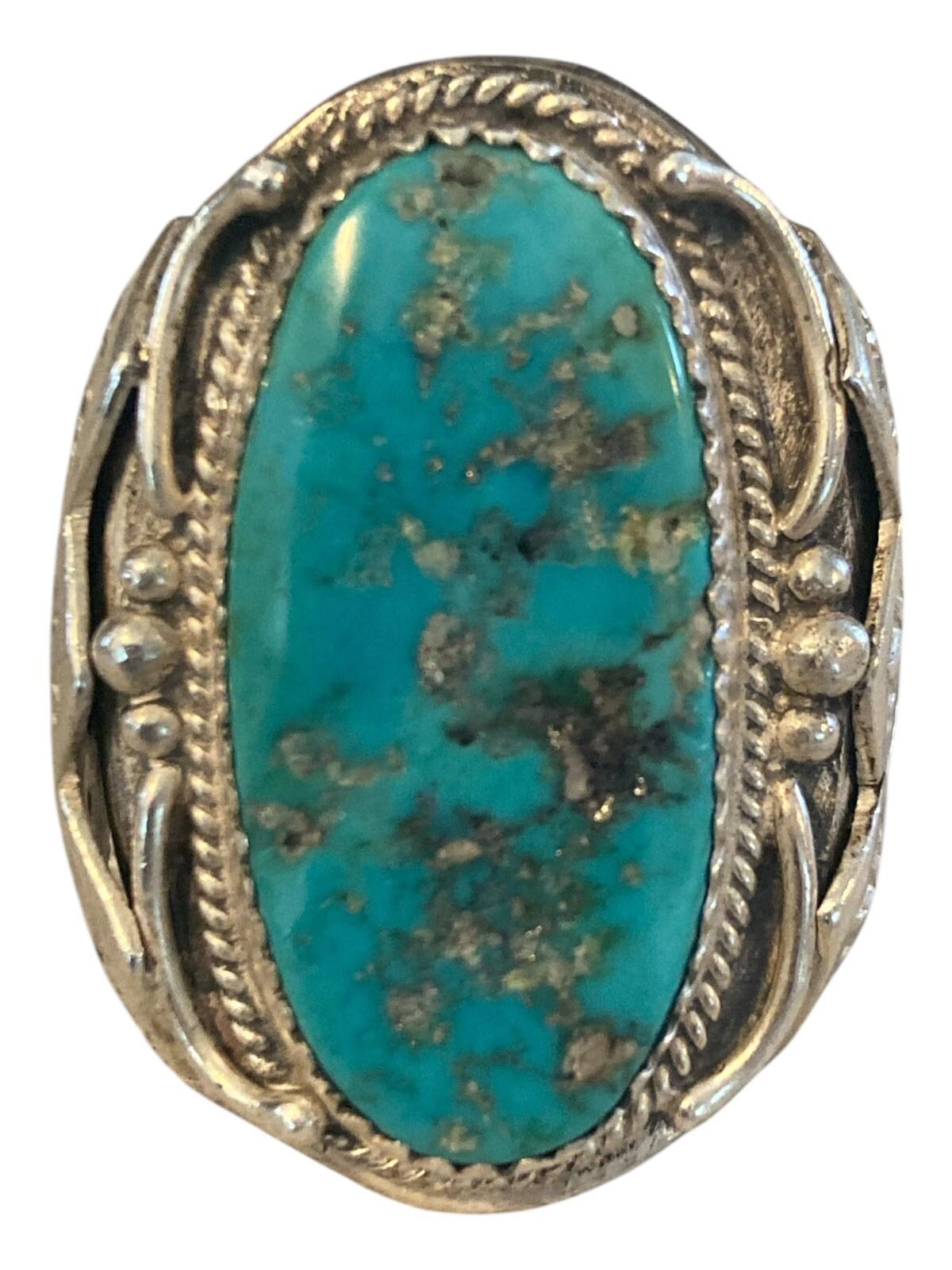 Native American Navajo Richard Begay Sterling Silver Turquoise Ring 10.25