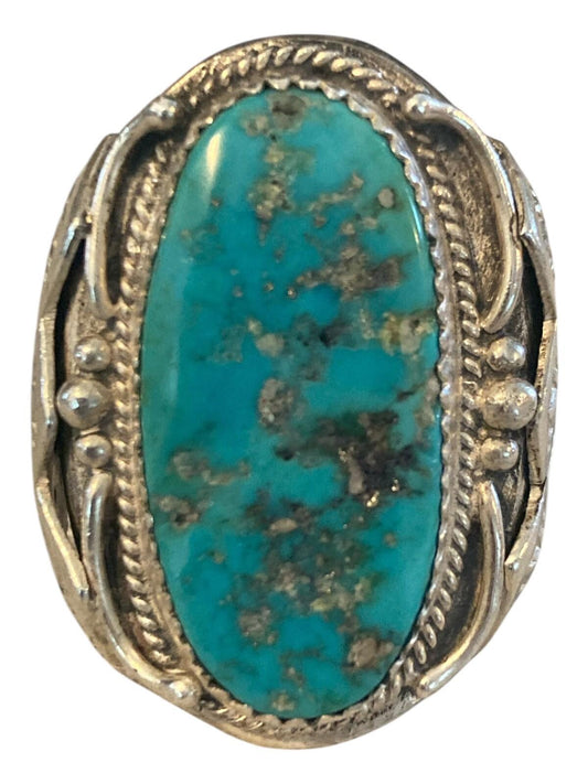 Native American Navajo Richard Begay Sterling Silver Turquoise Ring 10.25