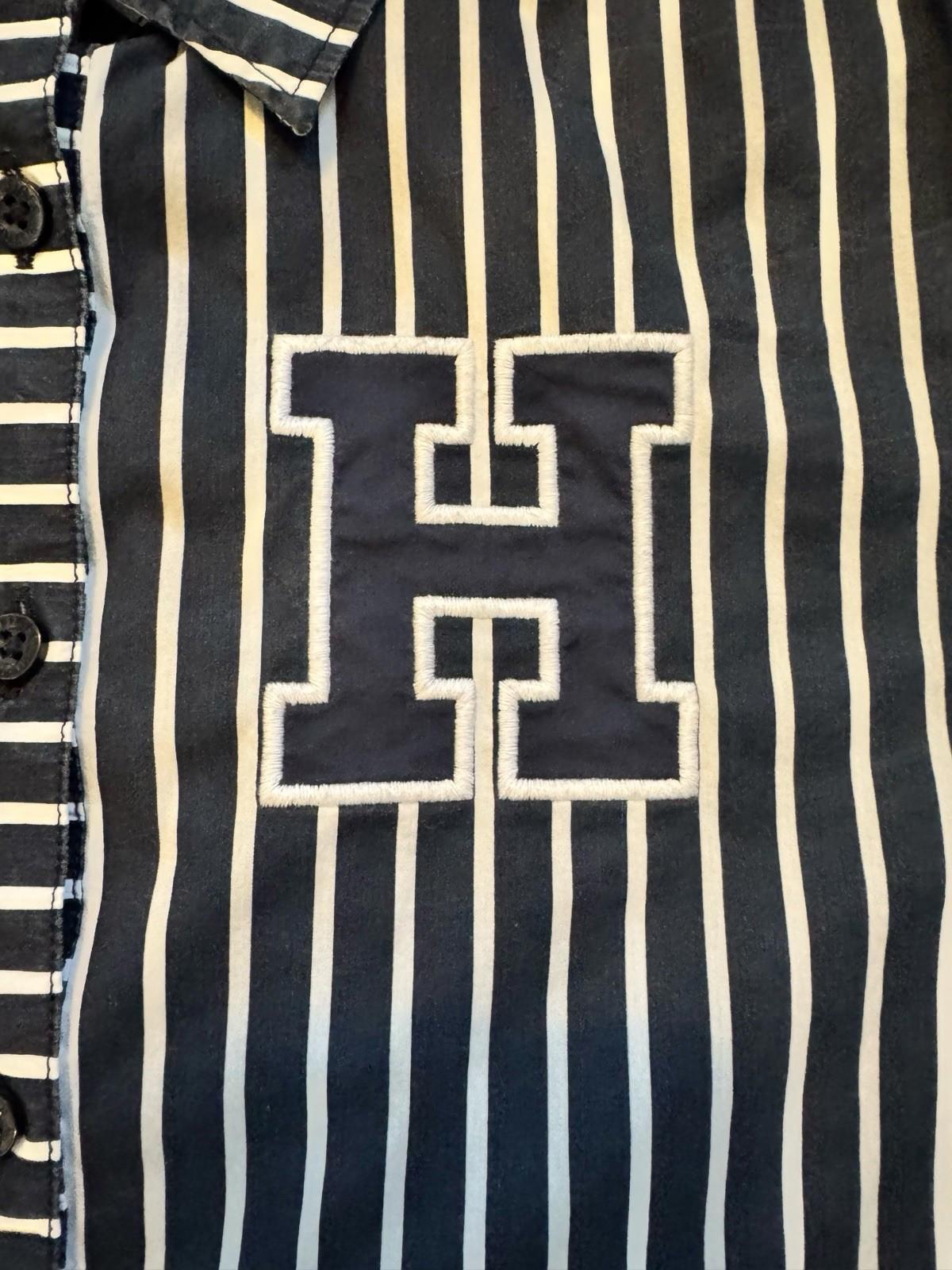Tommy Hilfiger H Logo Blue Striped Button Down Men's Shirt Size XXS