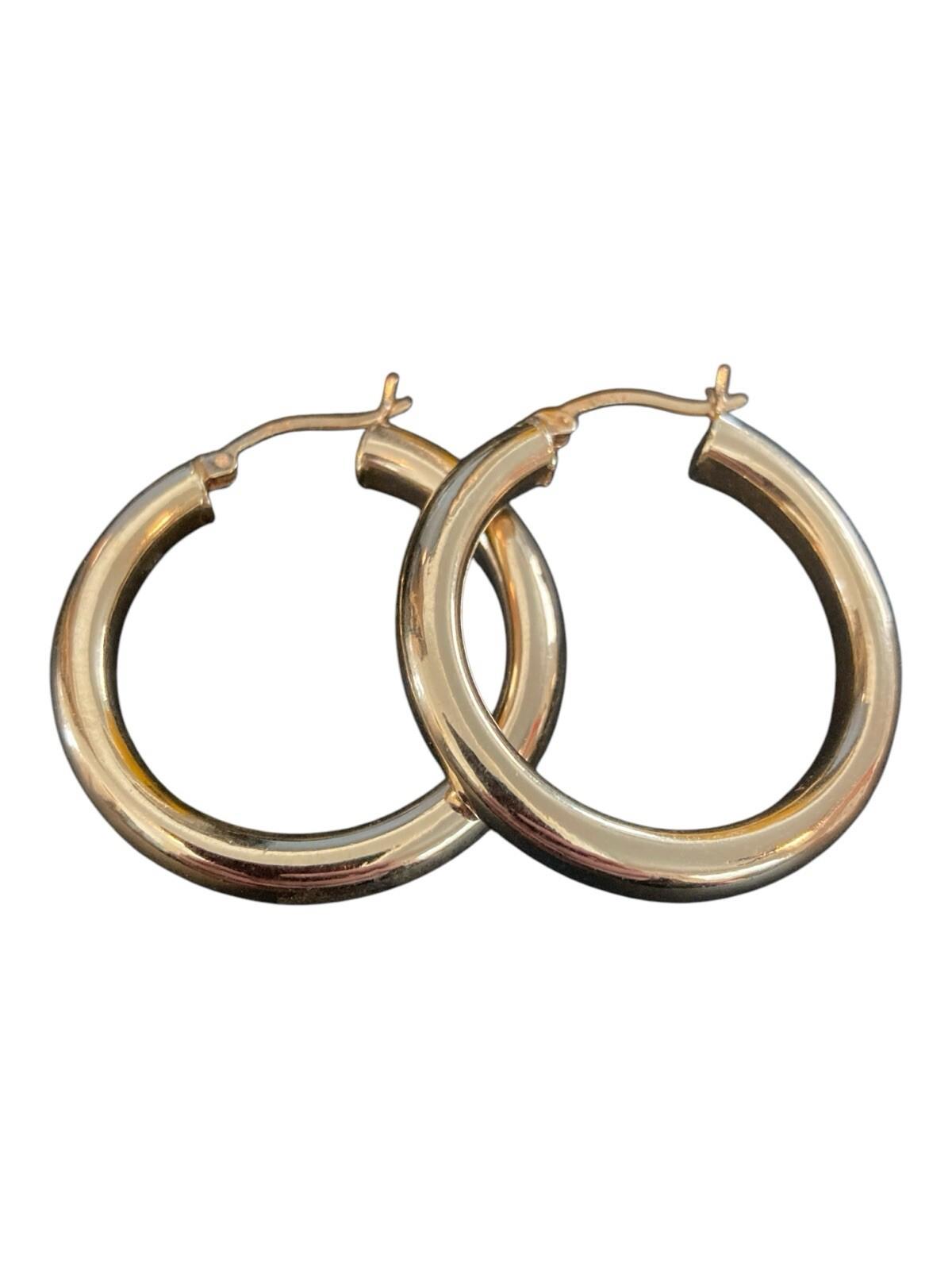 Vintage Designer 14k Gold Hoop Earrings 1.25" 32mm 5.03g