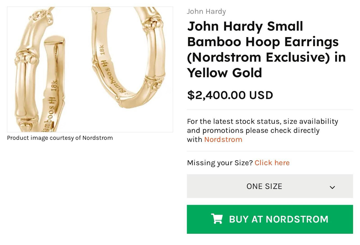 John Hardy 18k Gold Bamboo Earrings