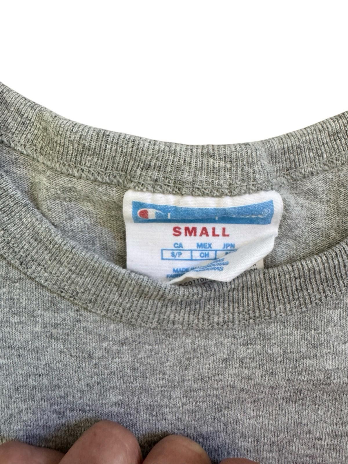 Vintage 1980s CHAMPION Grey Long Sleeve T-Shirt Size Small Black Letters