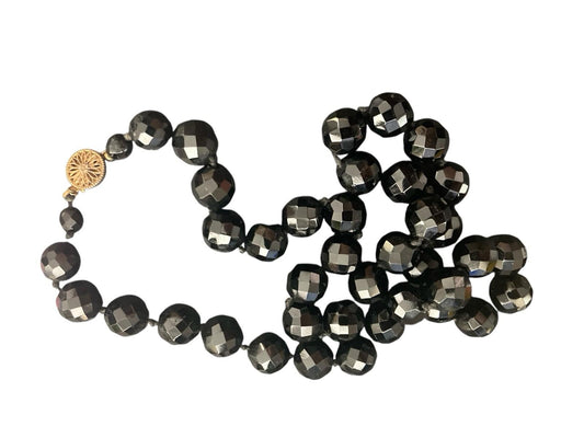 Victorian Sterling Silver Clasp Faceted Black Whitby Jet Mourning Glass Necklace