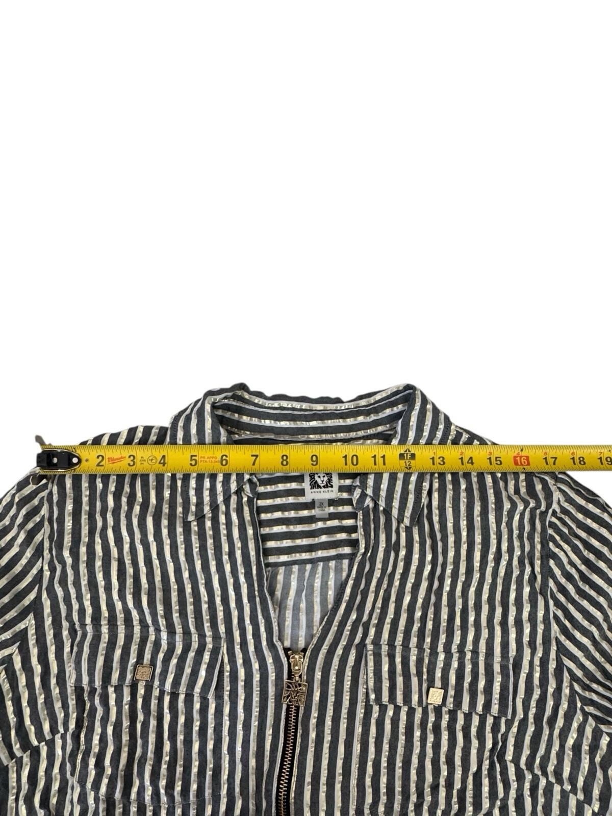 Anne Klein Blouse Black Gold Metallic Striped Zip Front Shirt 2XL