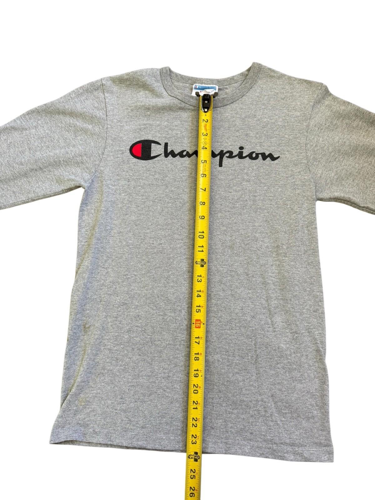Vintage 1980s CHAMPION Grey Long Sleeve T-Shirt Size Small Black Letters