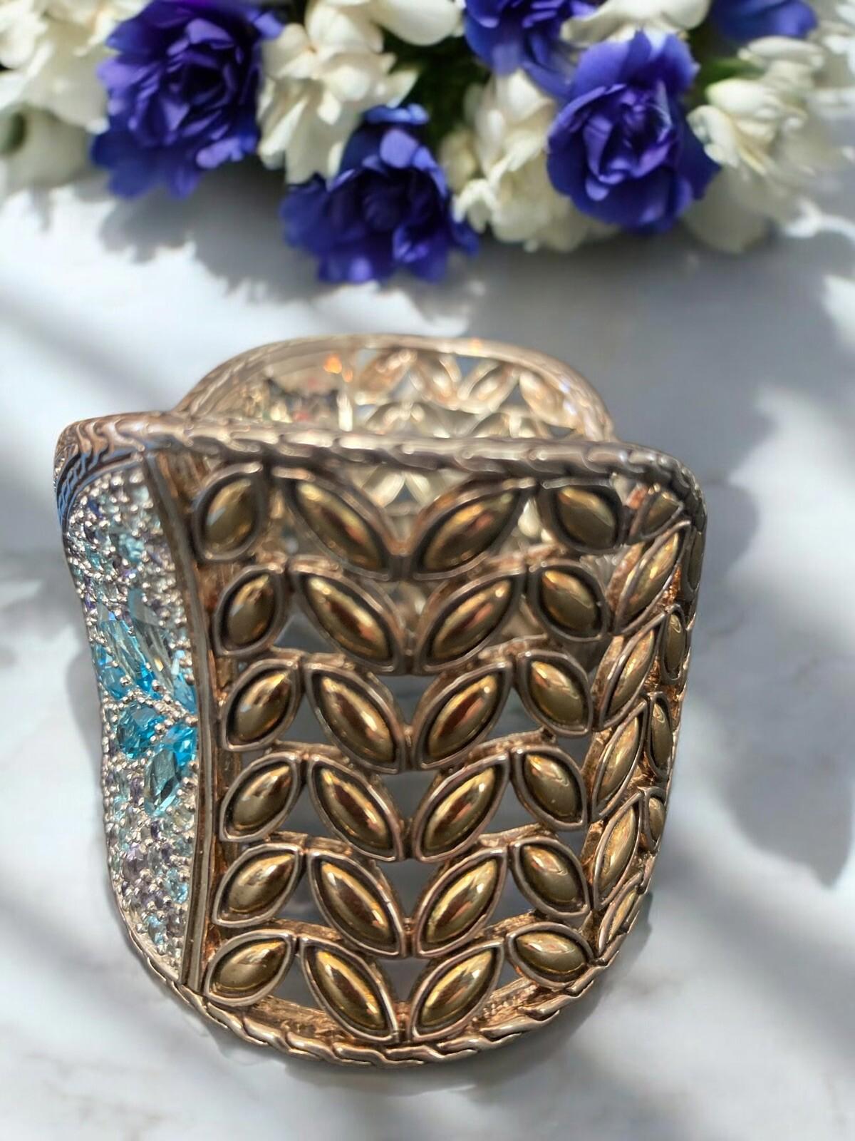 John Hardy 18K Sterling Cuff Bracelet Sapphire Topaz Iolite Aquamarine Batu