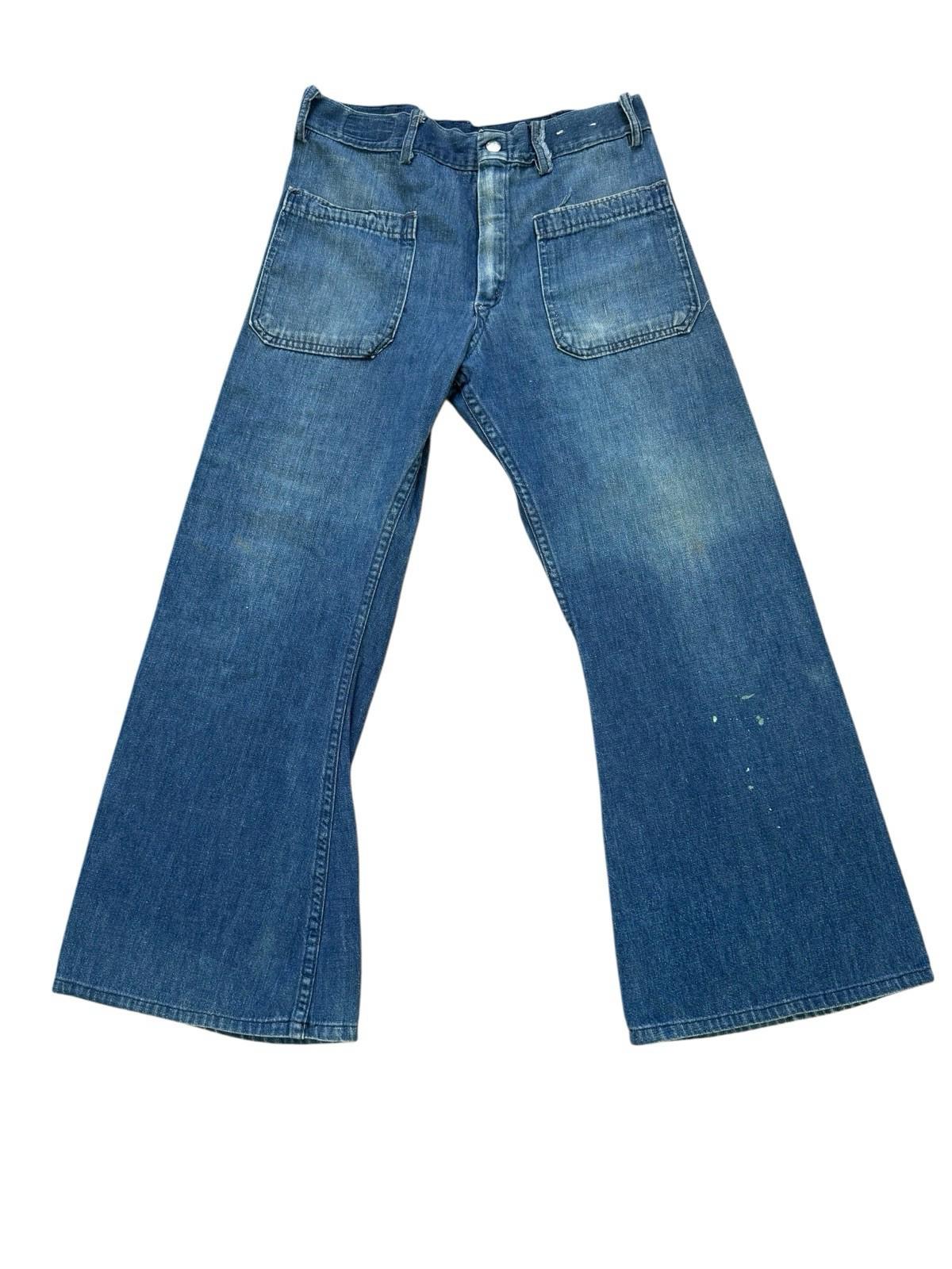 1970’s Seafarer Dungarees Vintage Denim Bell Botton Navy Jeans Size 28x24