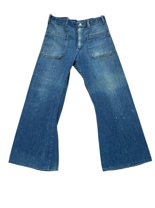 1970’s Seafarer Dungarees Vintage Denim Bell Botton Navy Jeans Size 28x24
