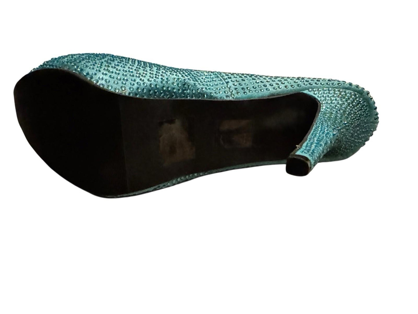 Leg Avenue Teal Glamour Stiletto Heel Satin Rhinestone Peep Pump Drag Shoe 12