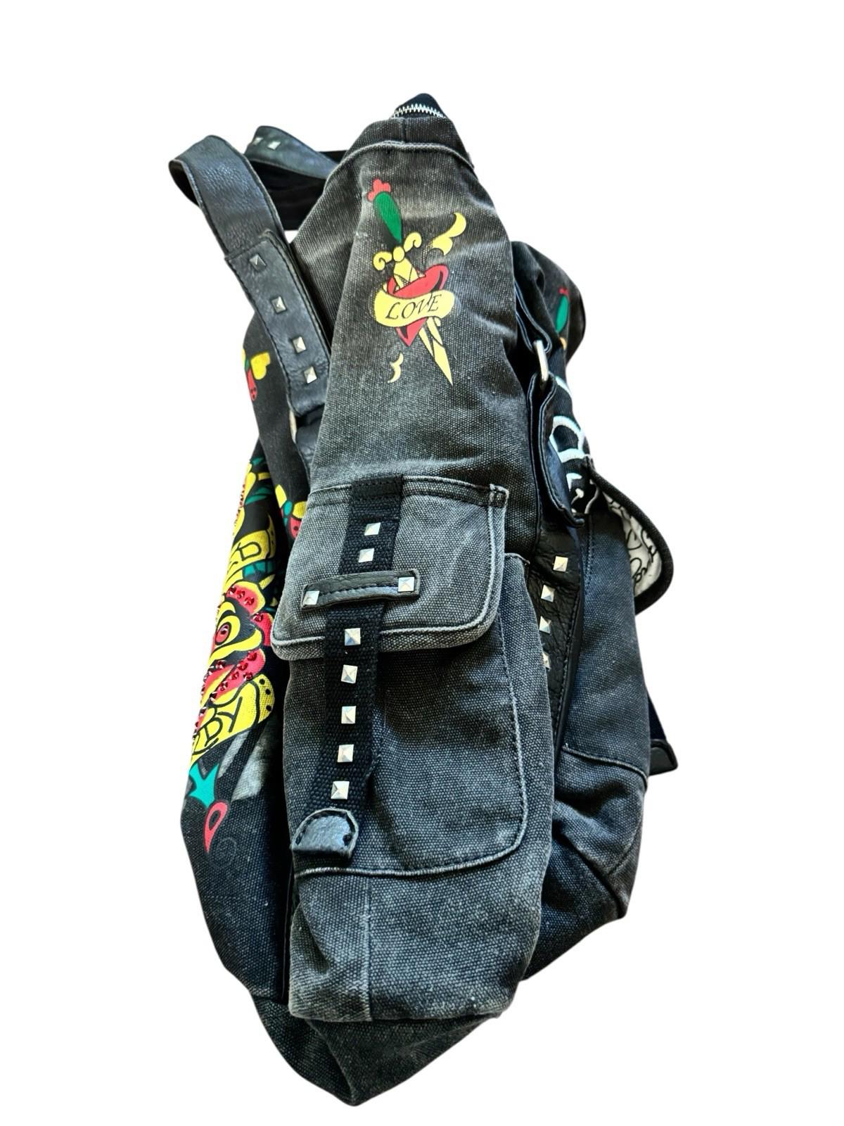 Ed Hardy Large Vintage Faux Leather Tote Bag Purse Love Eternal Tattoo Art Studs
