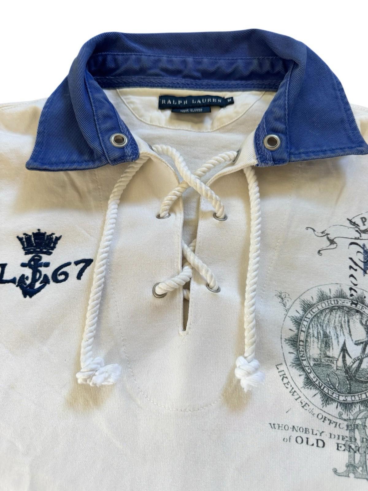 Vintage Polo Rugby Shirt HMS Ralph Lauren Preppy Yachting Sportsman Rope Ties M
