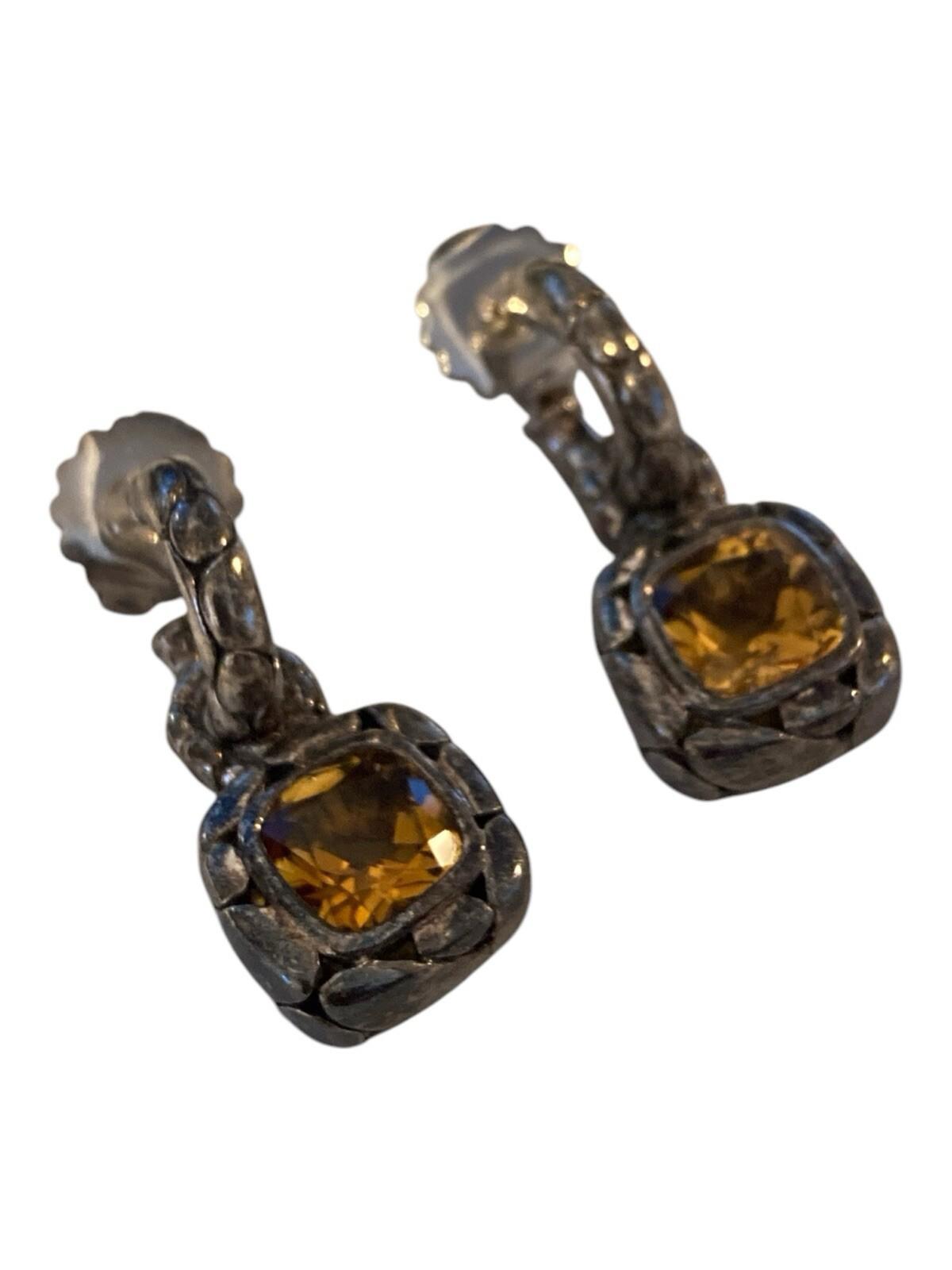 John Hardy Sterling Silver Citrine Hoop Dot Drop Earrings
