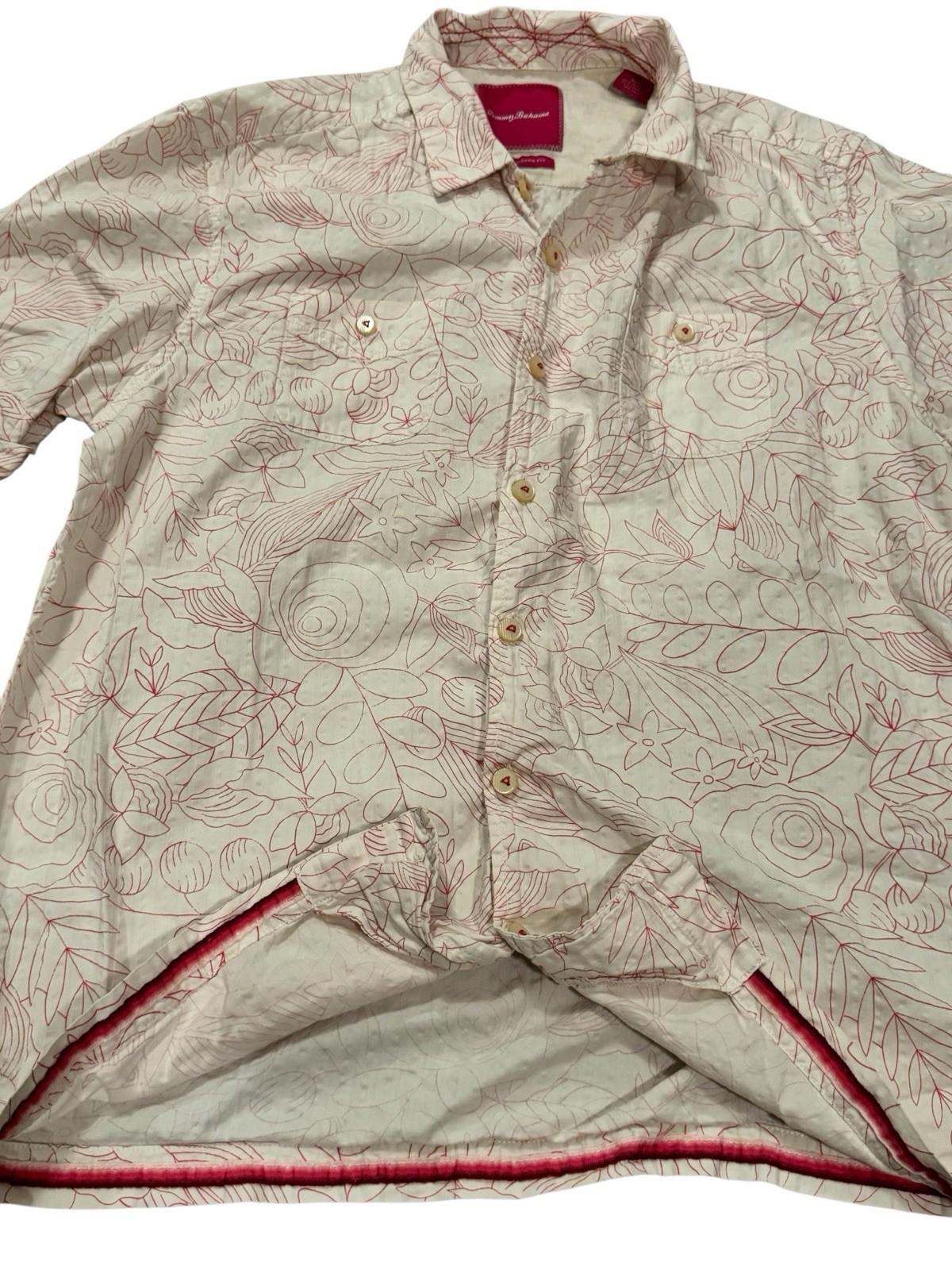 Tommy Bahama Island Modern Fit Red Floral Hawaiian Silk Cotton Shirt Mens M