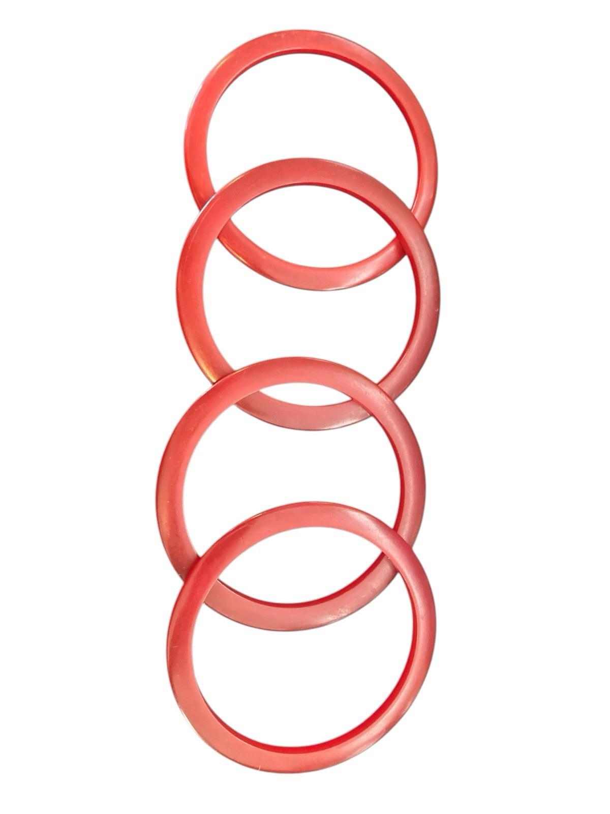 FOUR Vintage Bakelite Red Stackable Spacer Bangle Bracelets Cherry Red Art Deco