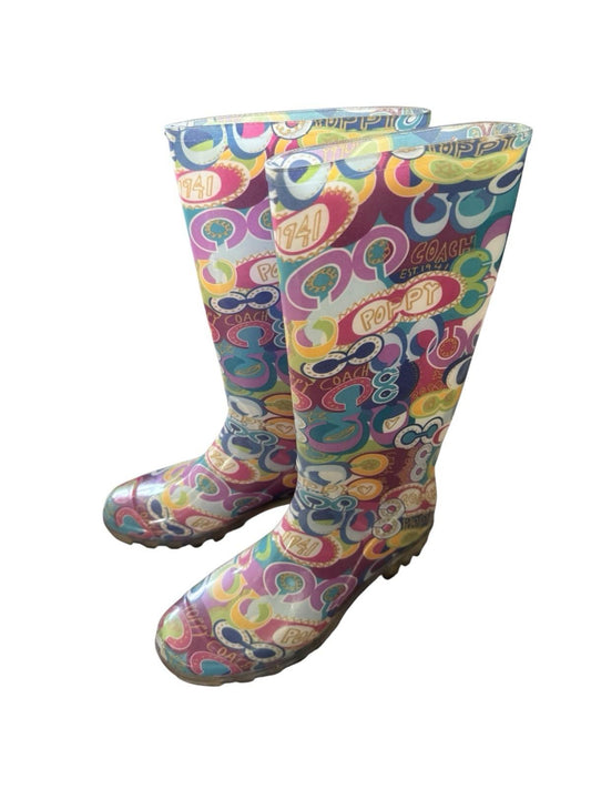 Coach Limited Edition Poppy Graffiti Colorful Rain Boots Size 7