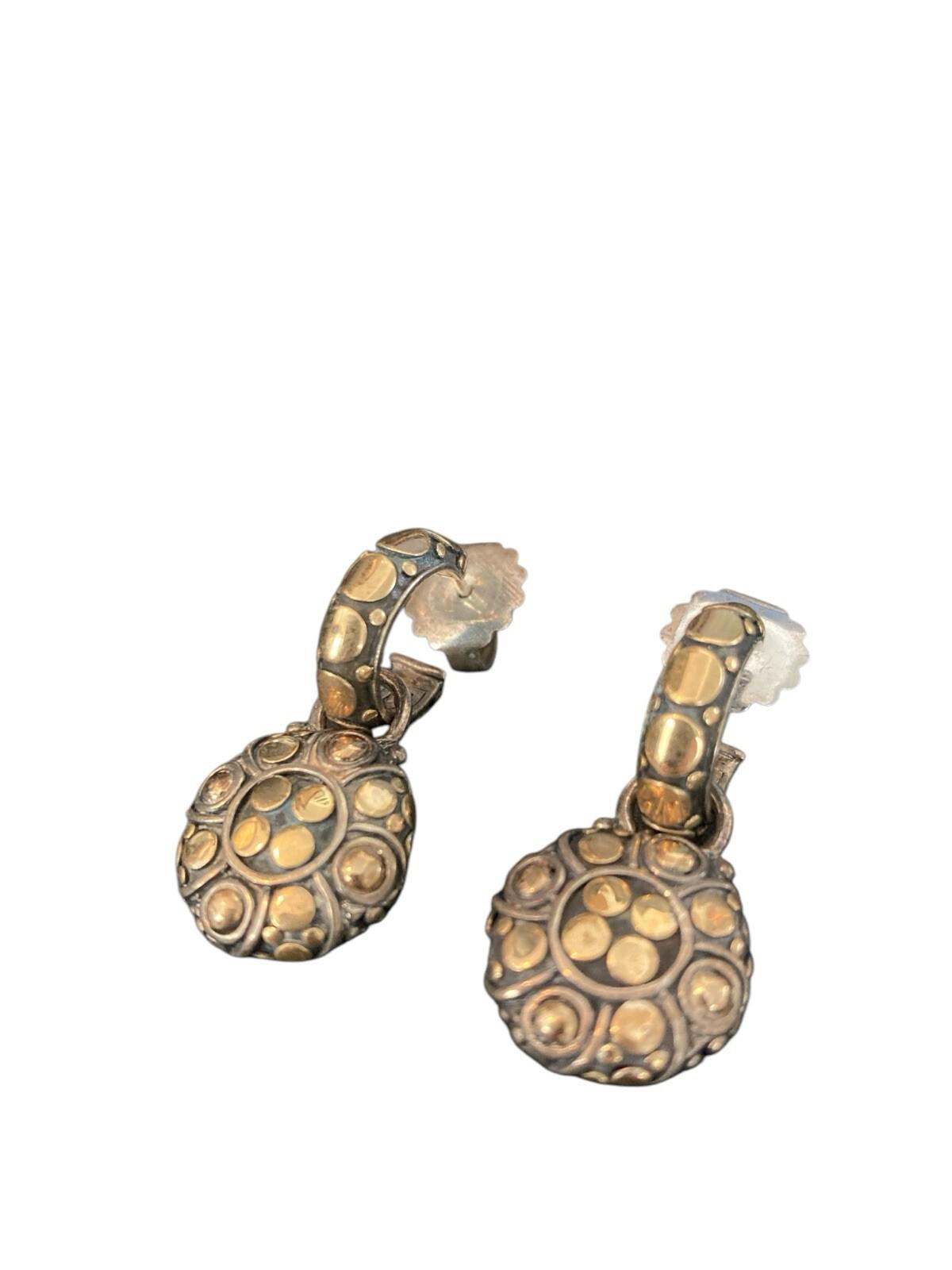 John Hardy 18K Gold Sterling Silver Hoop Dot Drop Earrings