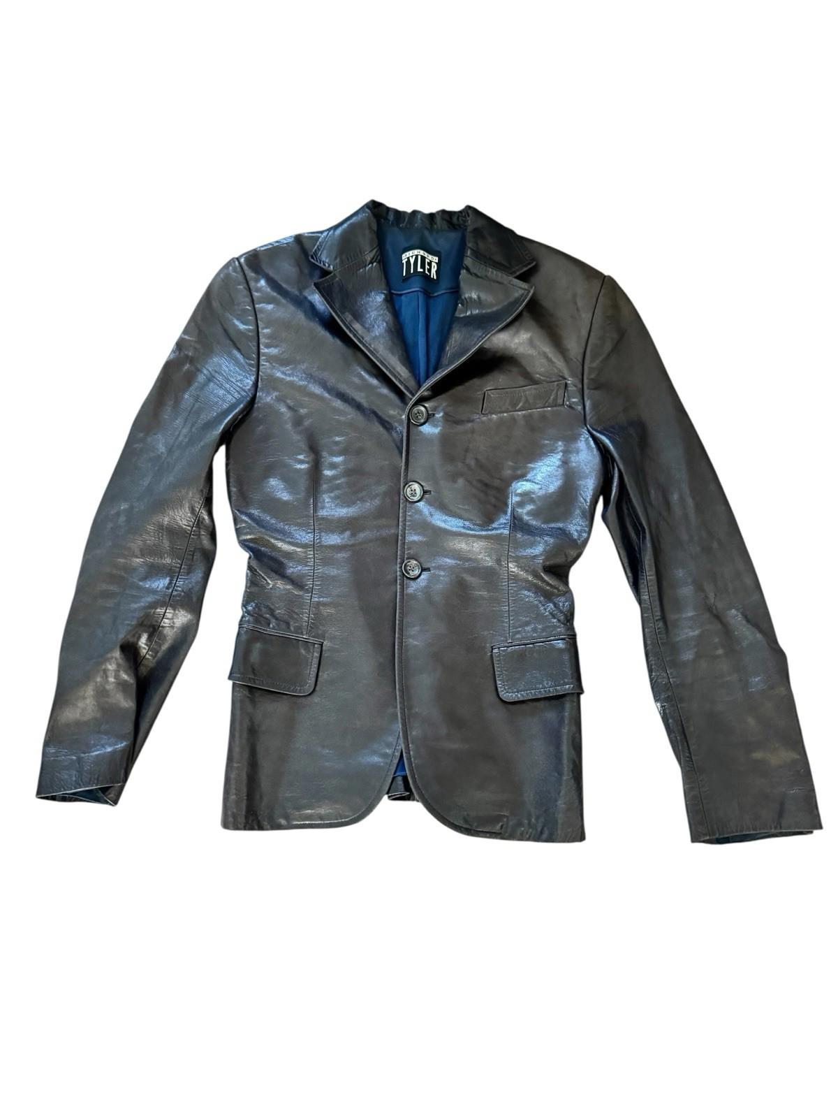 Richard Tyler Couture Black Three Button Leather Jacket Coat Size S/M