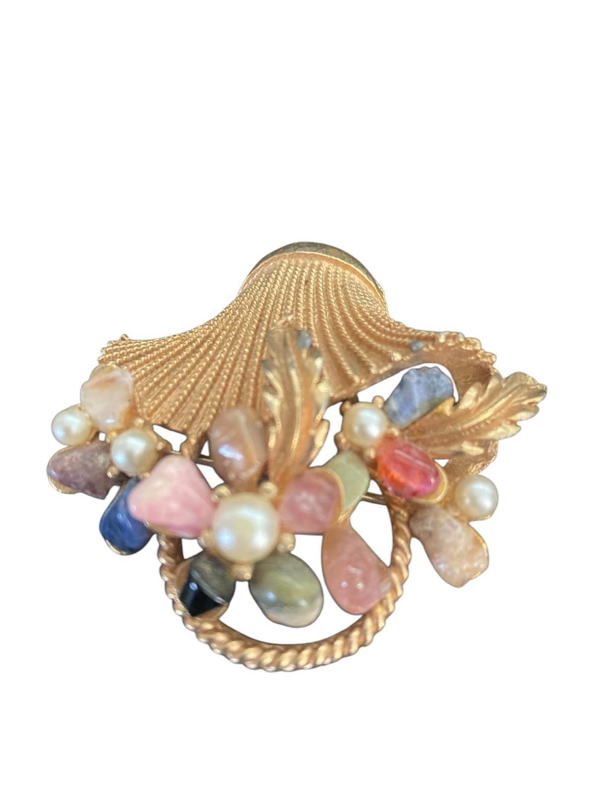 Carr Brooch Basket of Flowers Multi-Gem Pin Amethyst Pink Quartz Rhodochrosite +