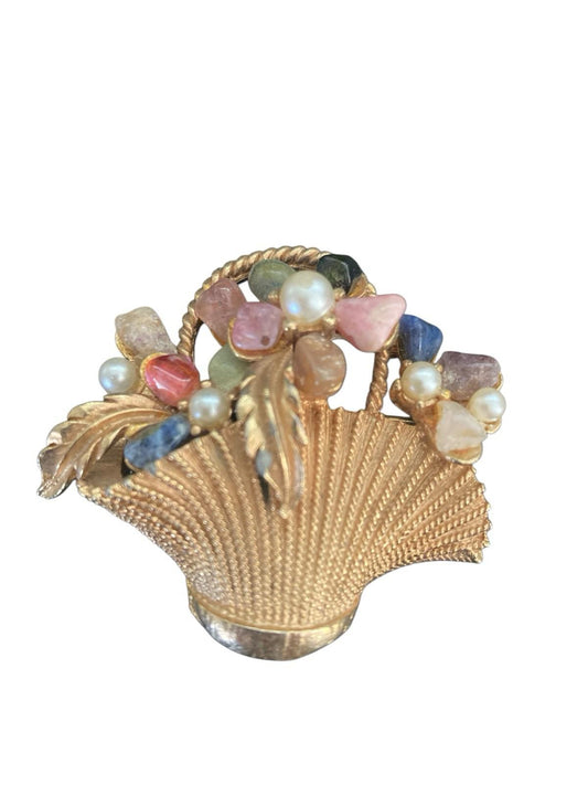 Carr Brooch Basket of Flowers Multi-Gem Pin Amethyst Pink Quartz Rhodochrosite +