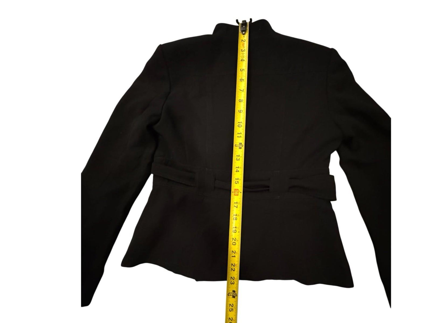 Calvin Klein Suit Jacket Belted Blazer Black With Purple Lining Size 6