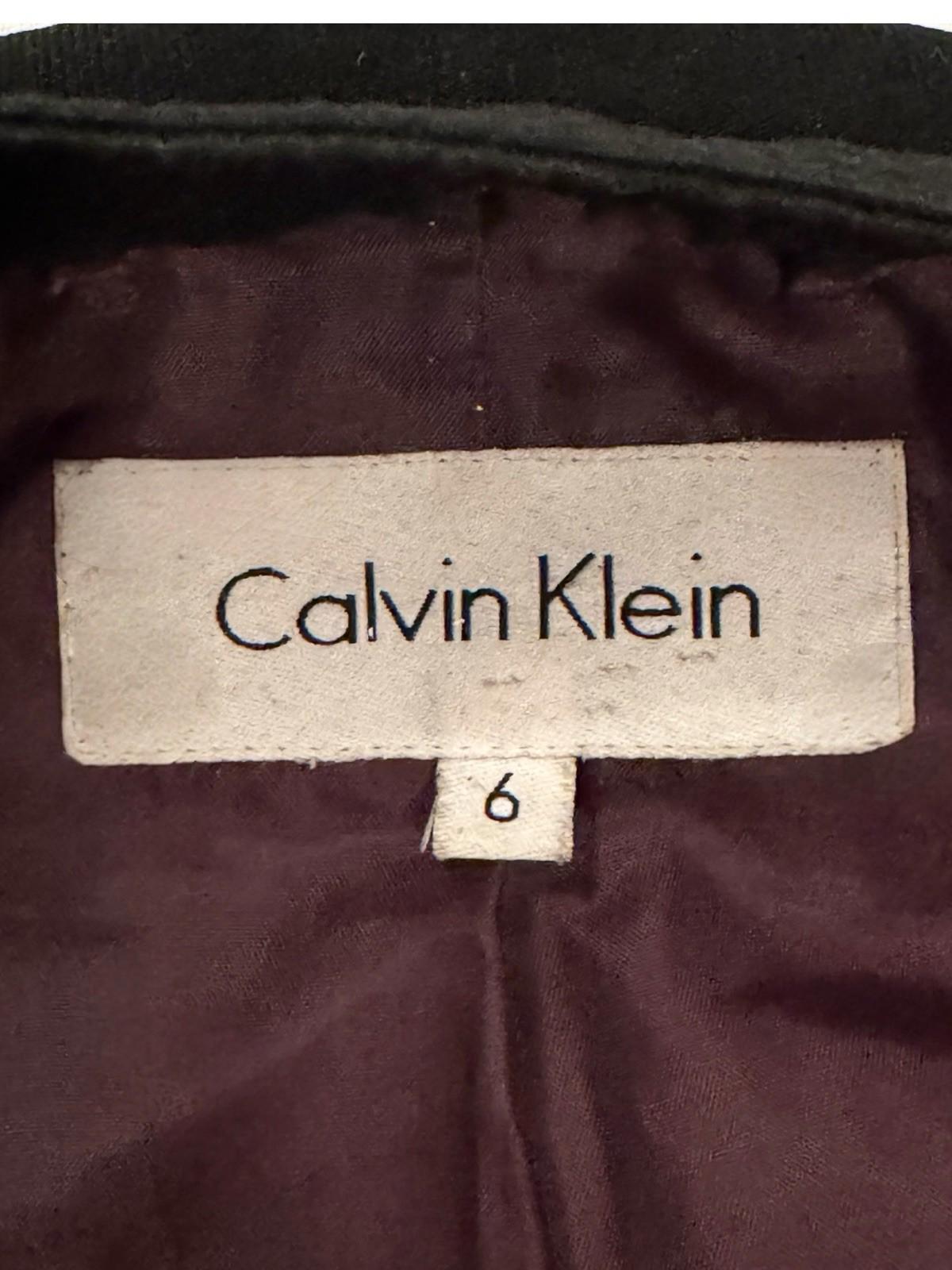 Calvin Klein Suit Jacket Belted Blazer Black With Purple Lining Size 6