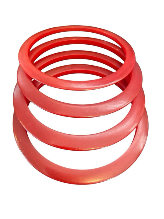 FOUR Vintage Bakelite Red Stackable Spacer Bangle Bracelets Cherry Red Art Deco