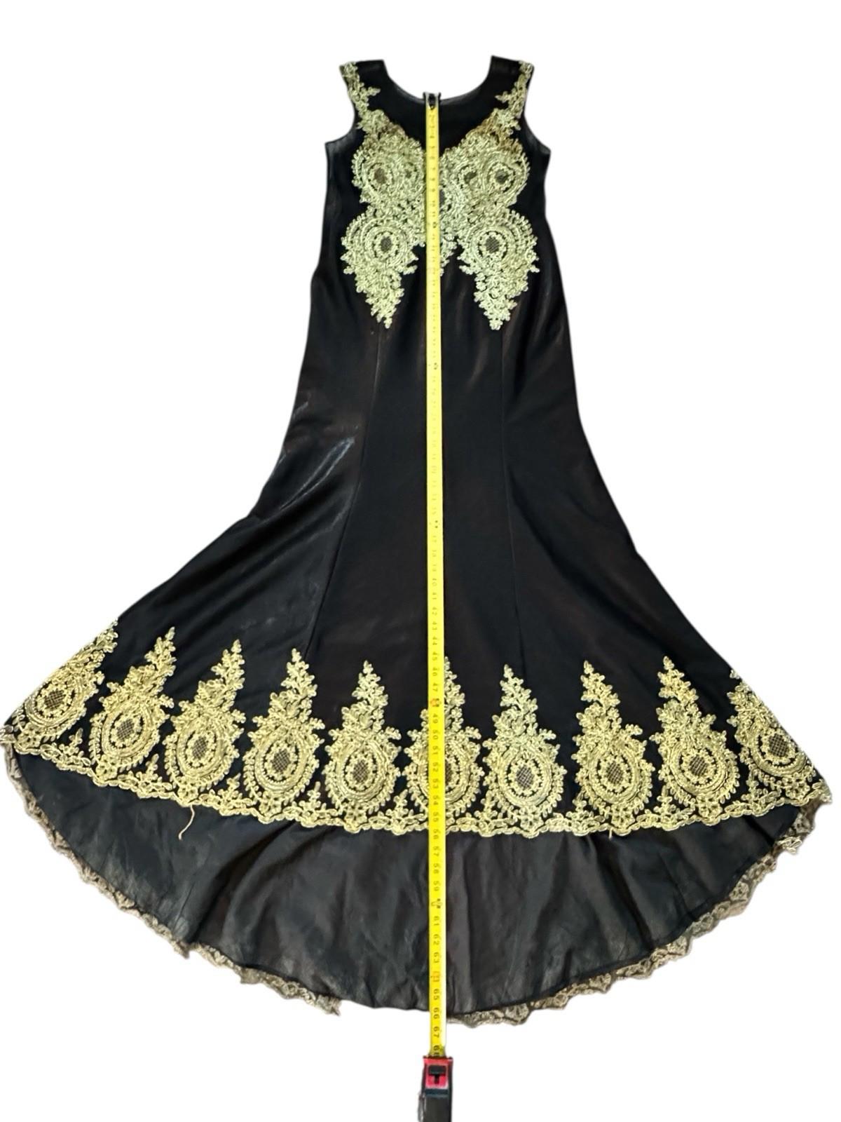 Grace Karin Black Gown Gold Floral Appliques Lined Formal Dress Size 16 Drag