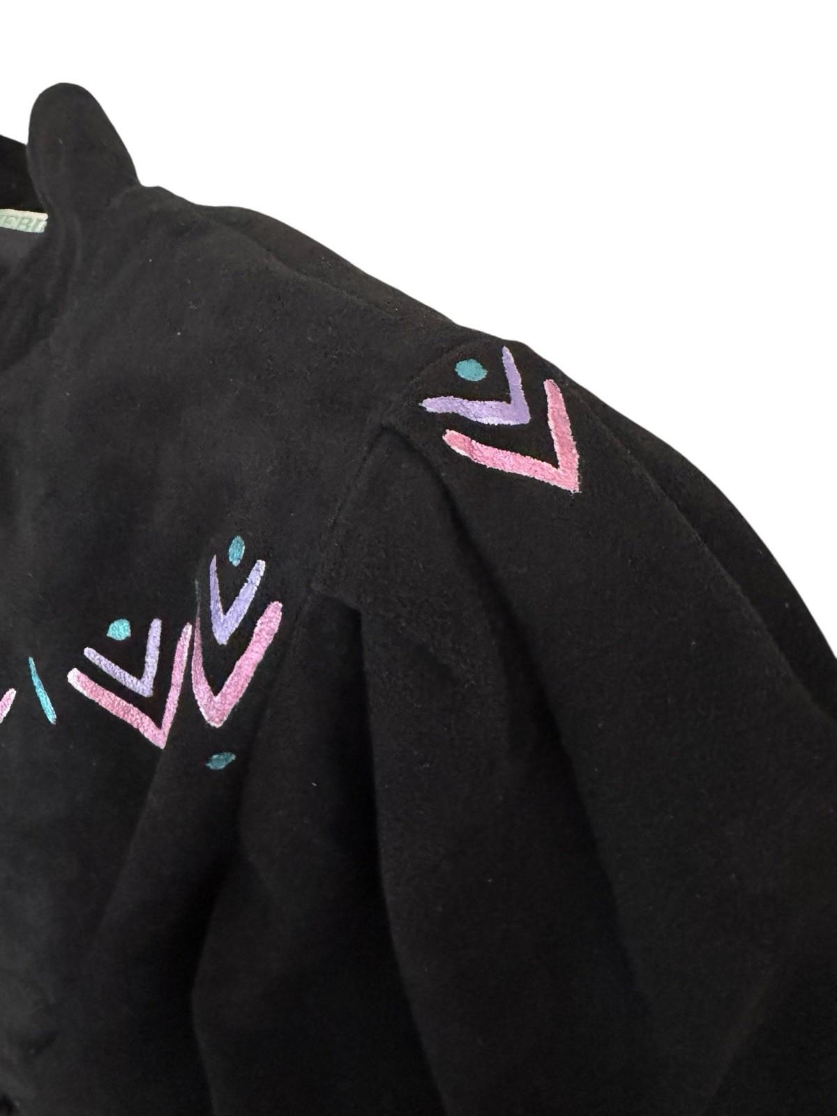 Vintage SHEBUE Victorian Cut Black Suede Hand Painted Jacket Blazer