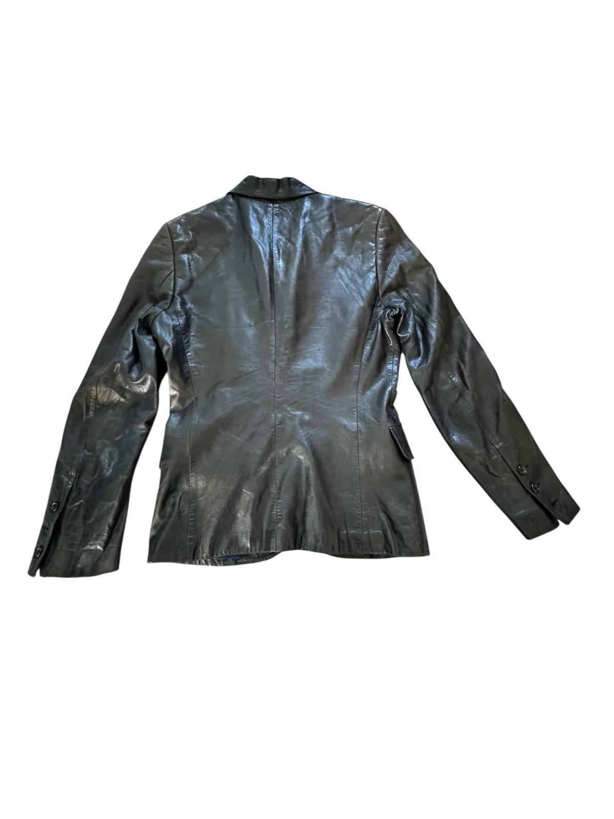 Richard Tyler Couture Black Three Button Leather Jacket Coat Size S/M