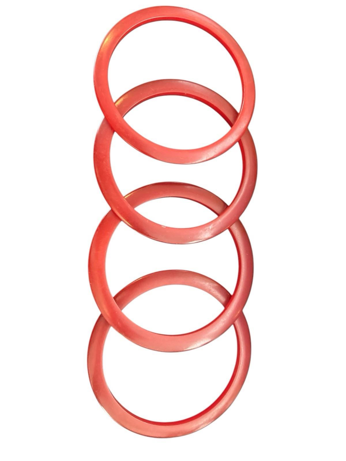 FOUR Vintage Bakelite Red Stackable Spacer Bangle Bracelets Cherry Red Art Deco
