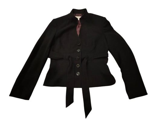 Calvin Klein Suit Jacket Belted Blazer Black With Purple Lining Size 6