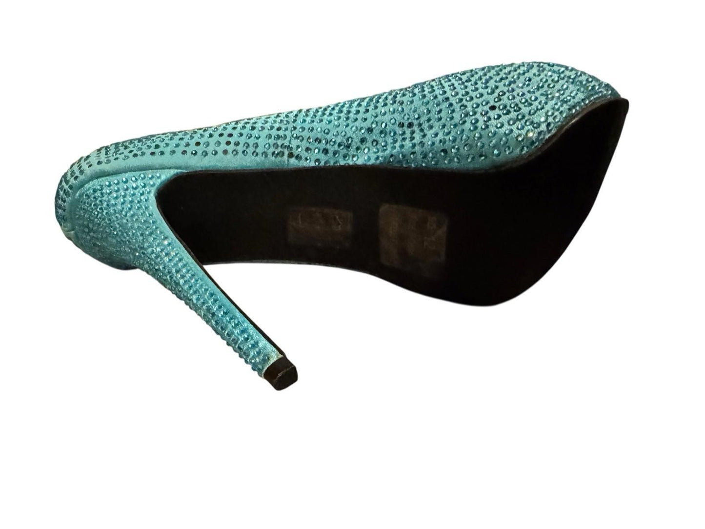 Leg Avenue Teal Glamour Stiletto Heel Satin Rhinestone Peep Pump Drag Shoe 12