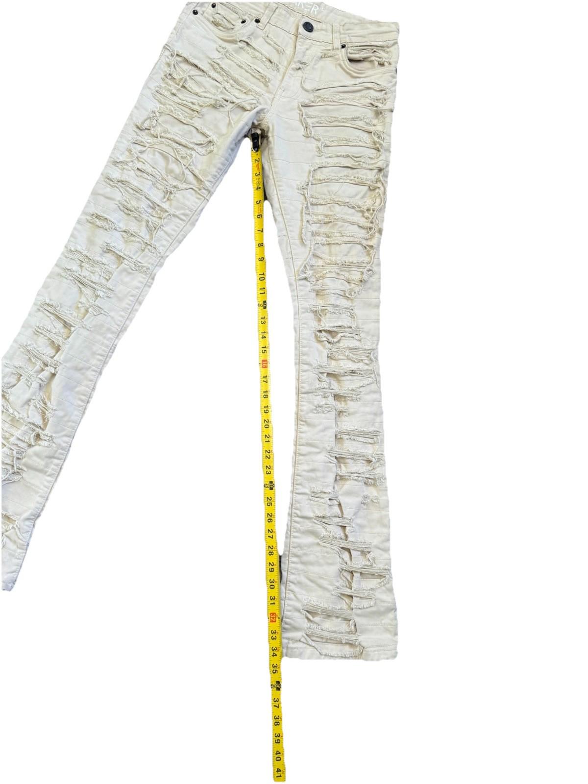 Taker Jeans Destroyed Frayed Front and Back Cream Color Size 30x38