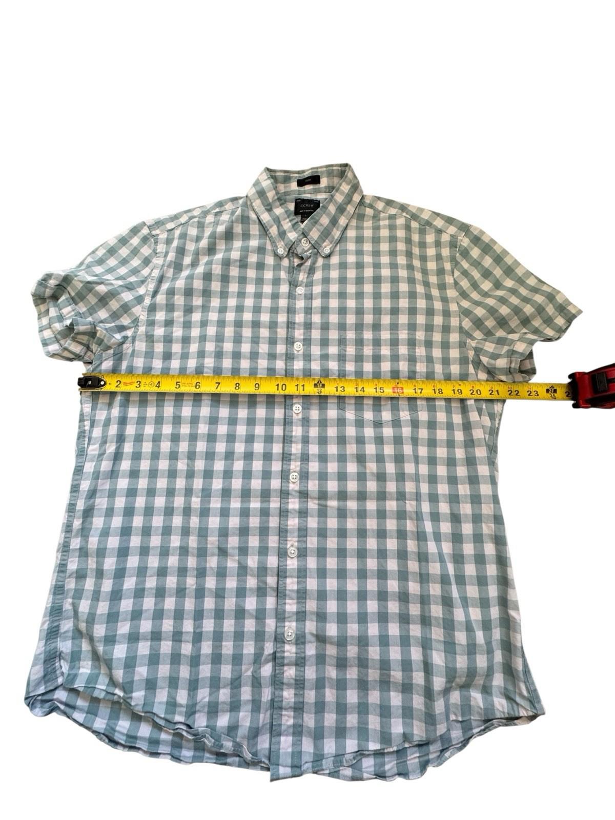 J Crew Slim Teal Turquoise Men's Short Sleeve Checkered Button Down Shirt Large