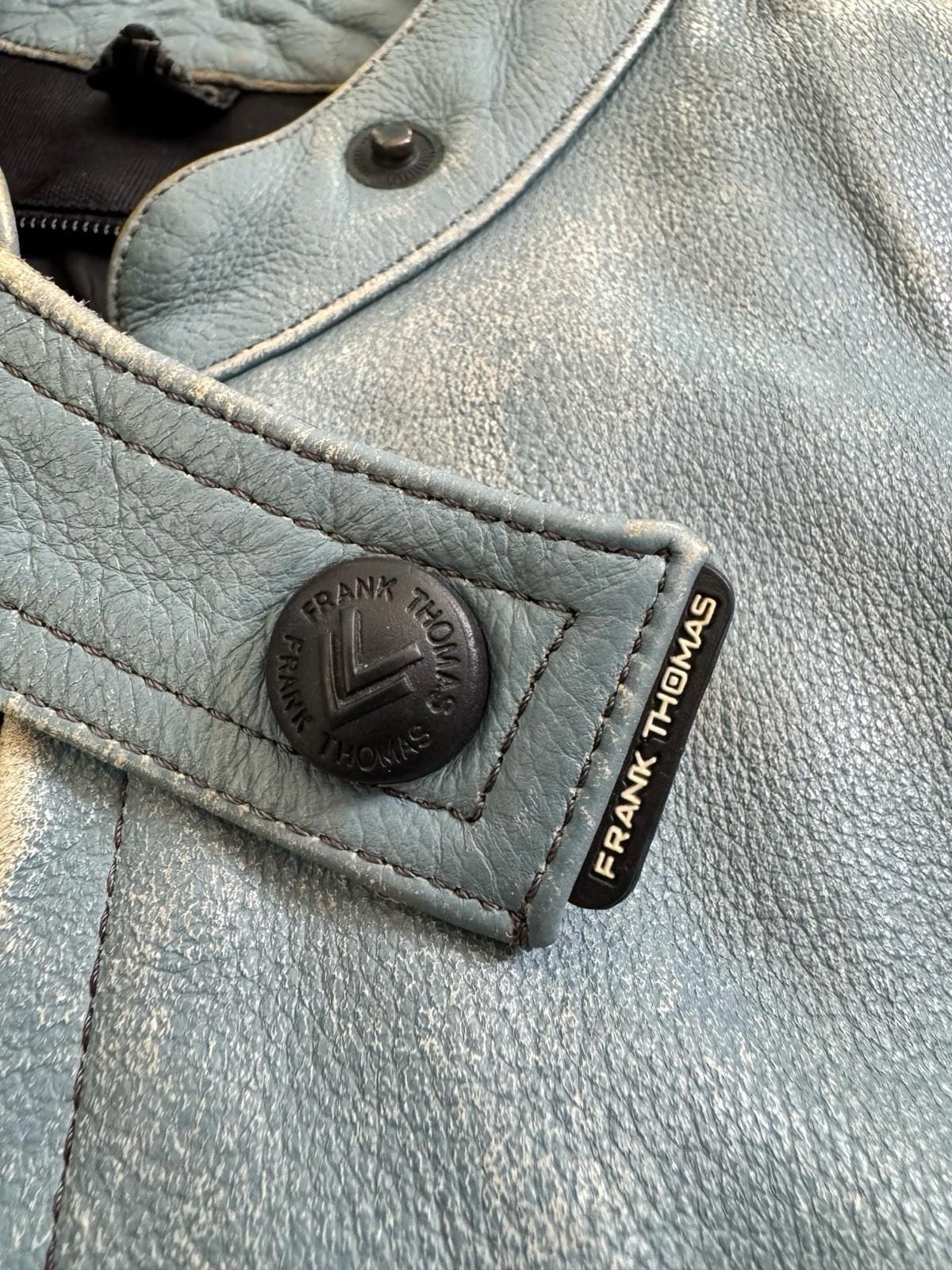 Vintage Frank Thomas BLUE Leather Motorcycle Jacket US Small UK 10 EUR 36