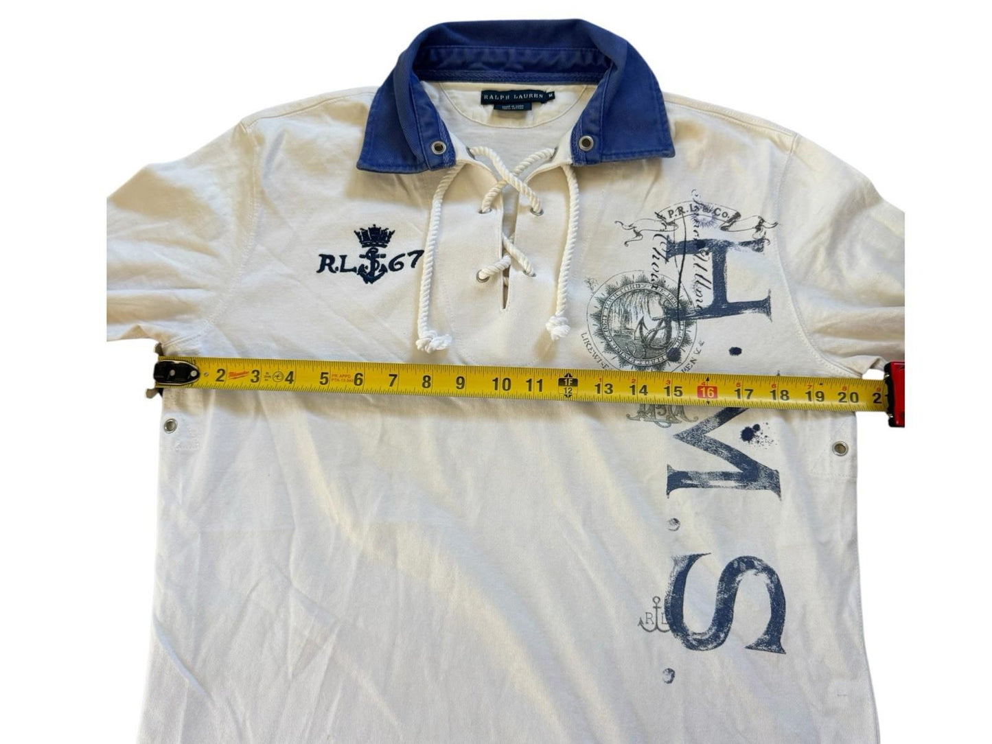 Vintage Polo Rugby Shirt HMS Ralph Lauren Preppy Yachting Sportsman Rope Ties M