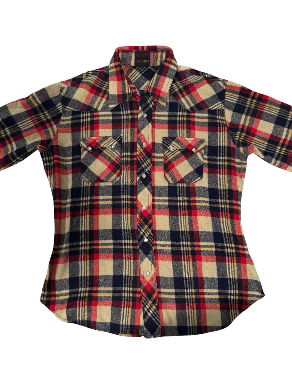 1980s Vintage Brittania Wool Plaid Flannel Button Up Down Shirt Cowboy Large