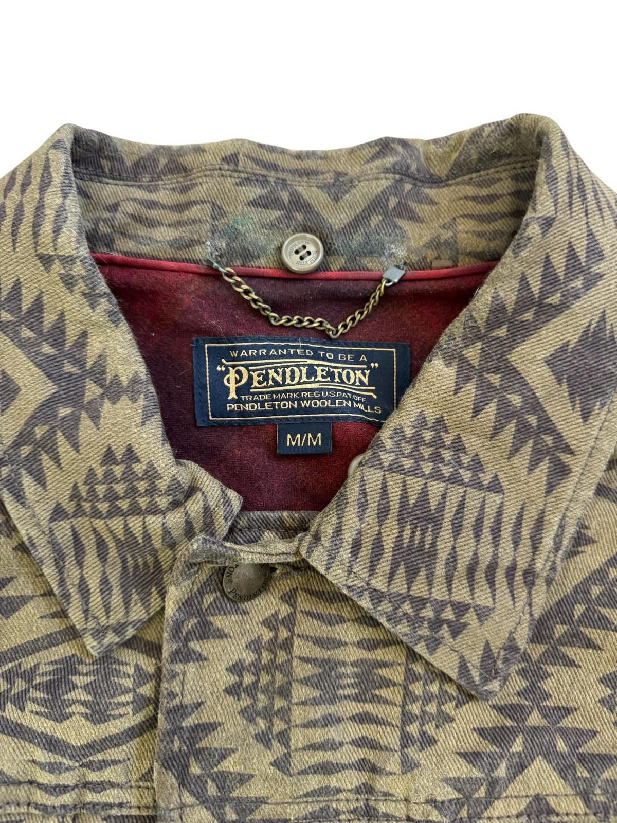 1980s Pendleton Brown Aztec Western Cotton Denim Jean Jacket Removable Collar M