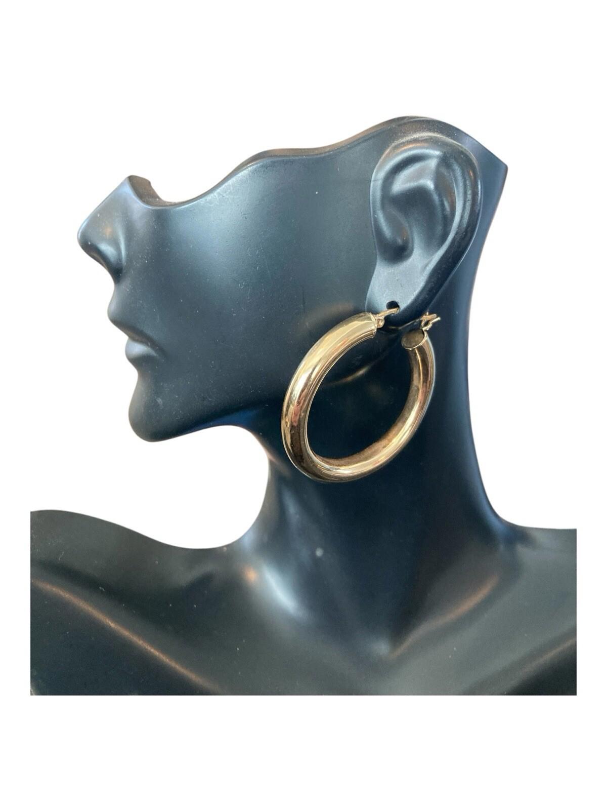 Vintage Designer 14k Gold Hoop Earrings 1.25" 32mm 5.03g